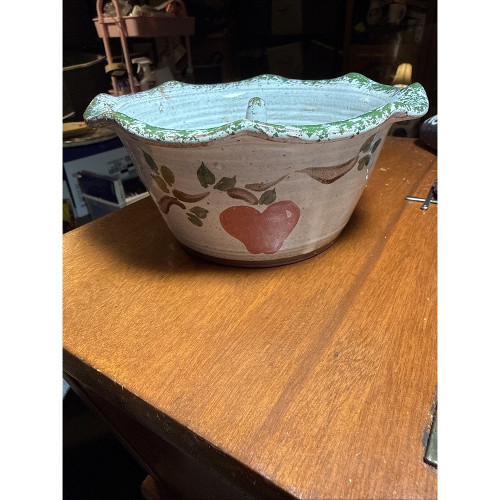 Owens Pottery Apple Cooking Bowl Gray Green Stamped Seagrove NC